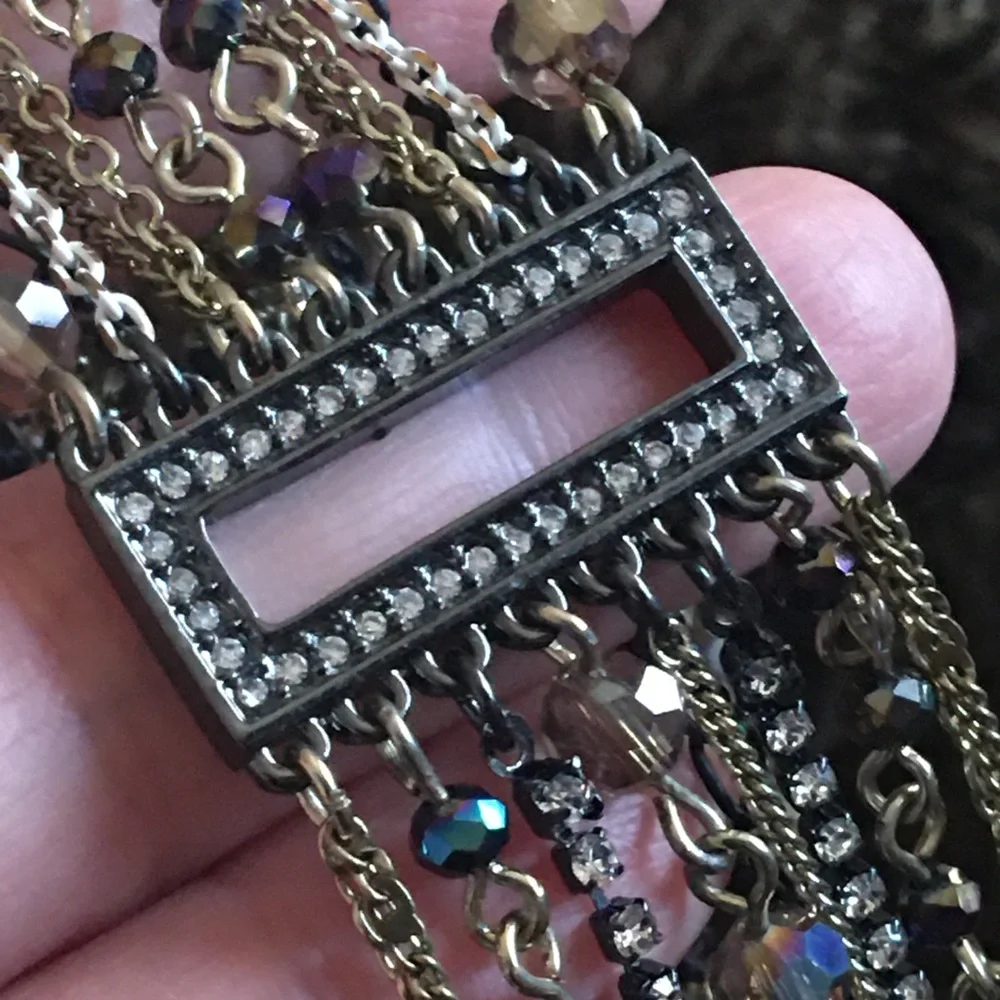 Multi tone chain tie style fringe sparkle necklace